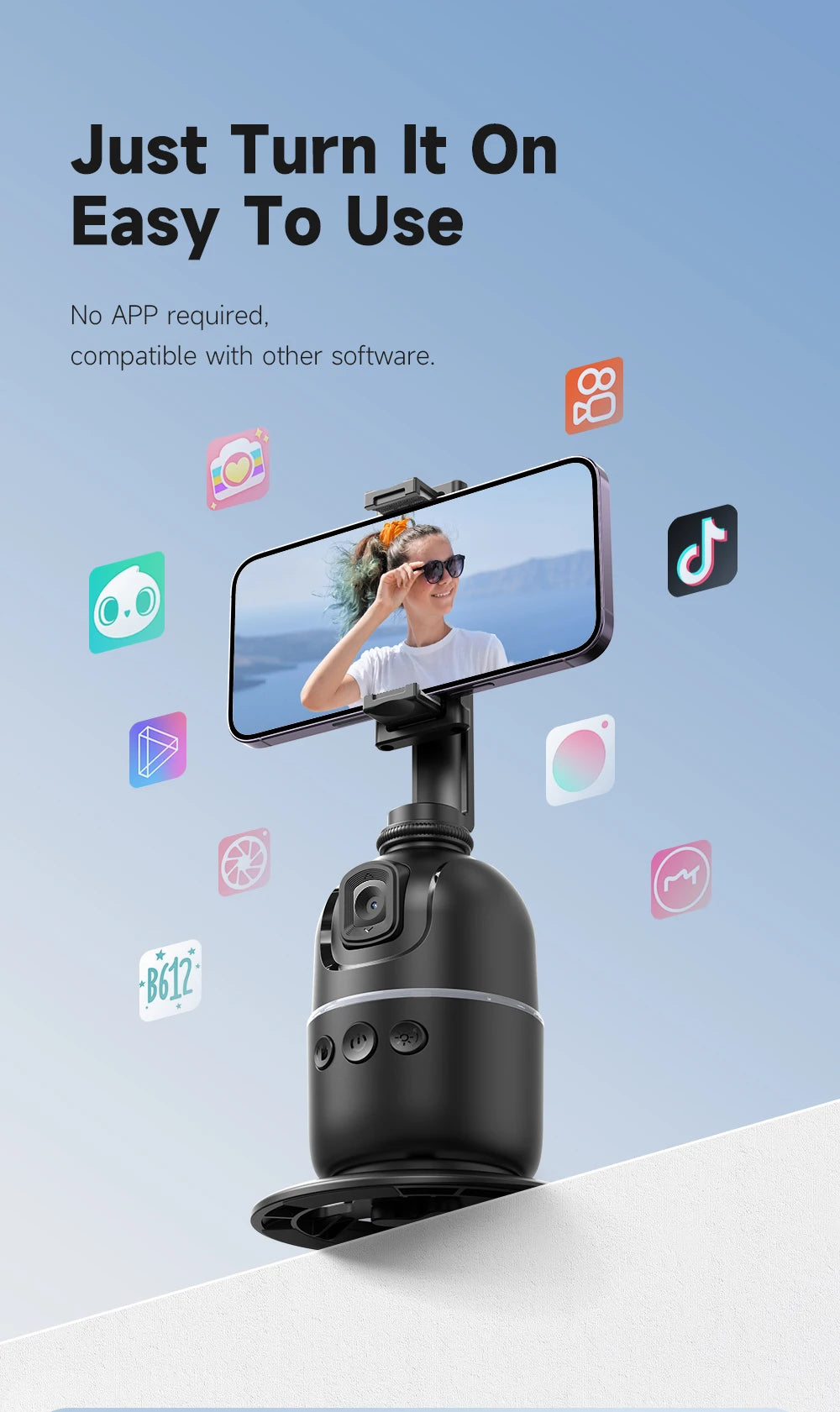 Smart Tracking Tripod for Camera Smartphone,Colorful Light 360 Rotation Follow Focus,Gimbal For Tiktok live photography