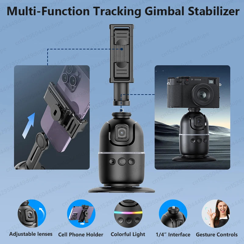 Smart Tracking Tripod for Camera Smartphone,Colorful Light 360 Rotation Follow Focus,Gimbal For Tiktok live photography